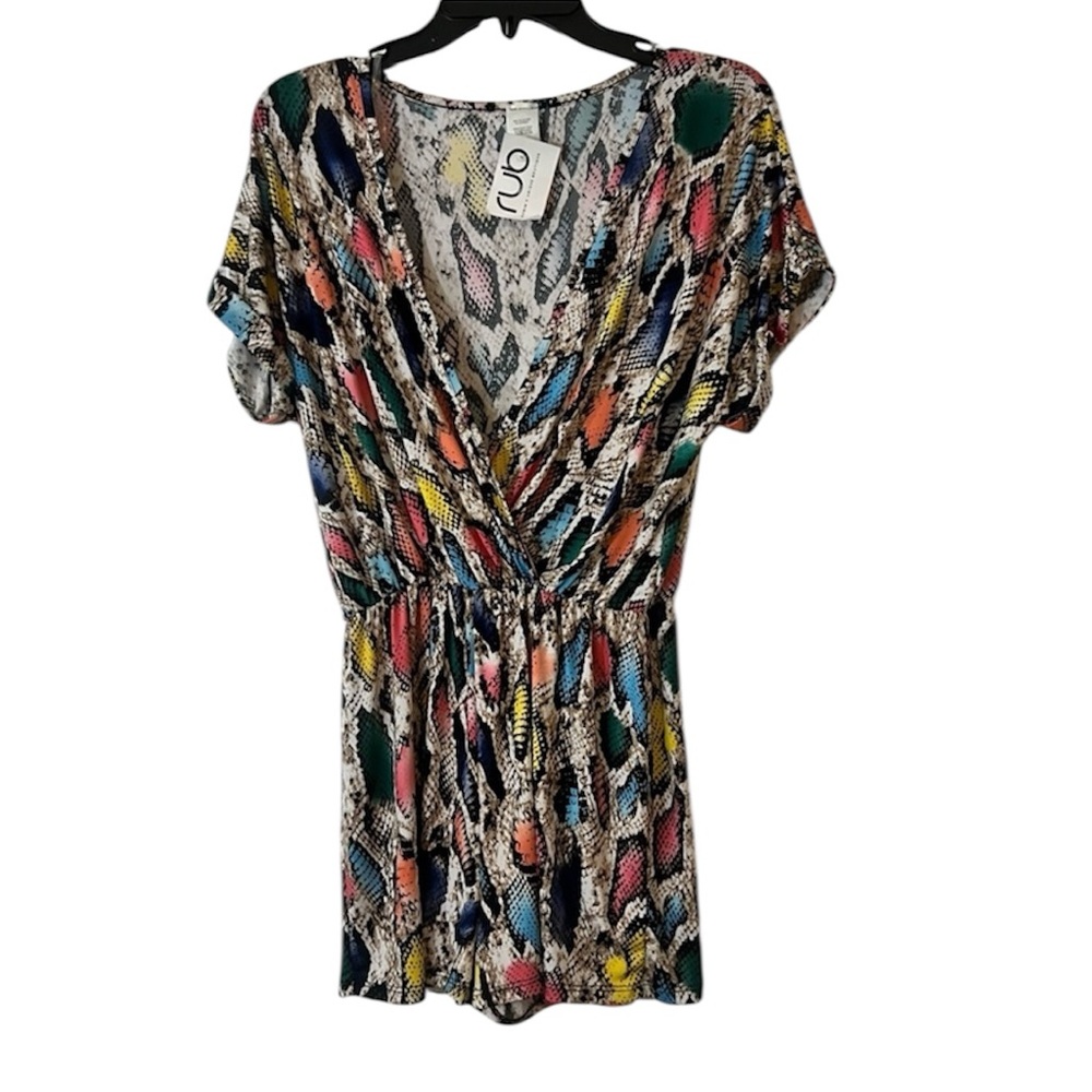 NWT Multi Colored Blue, Yellow & Snake Skin Style Romper by rub Shorts Medium